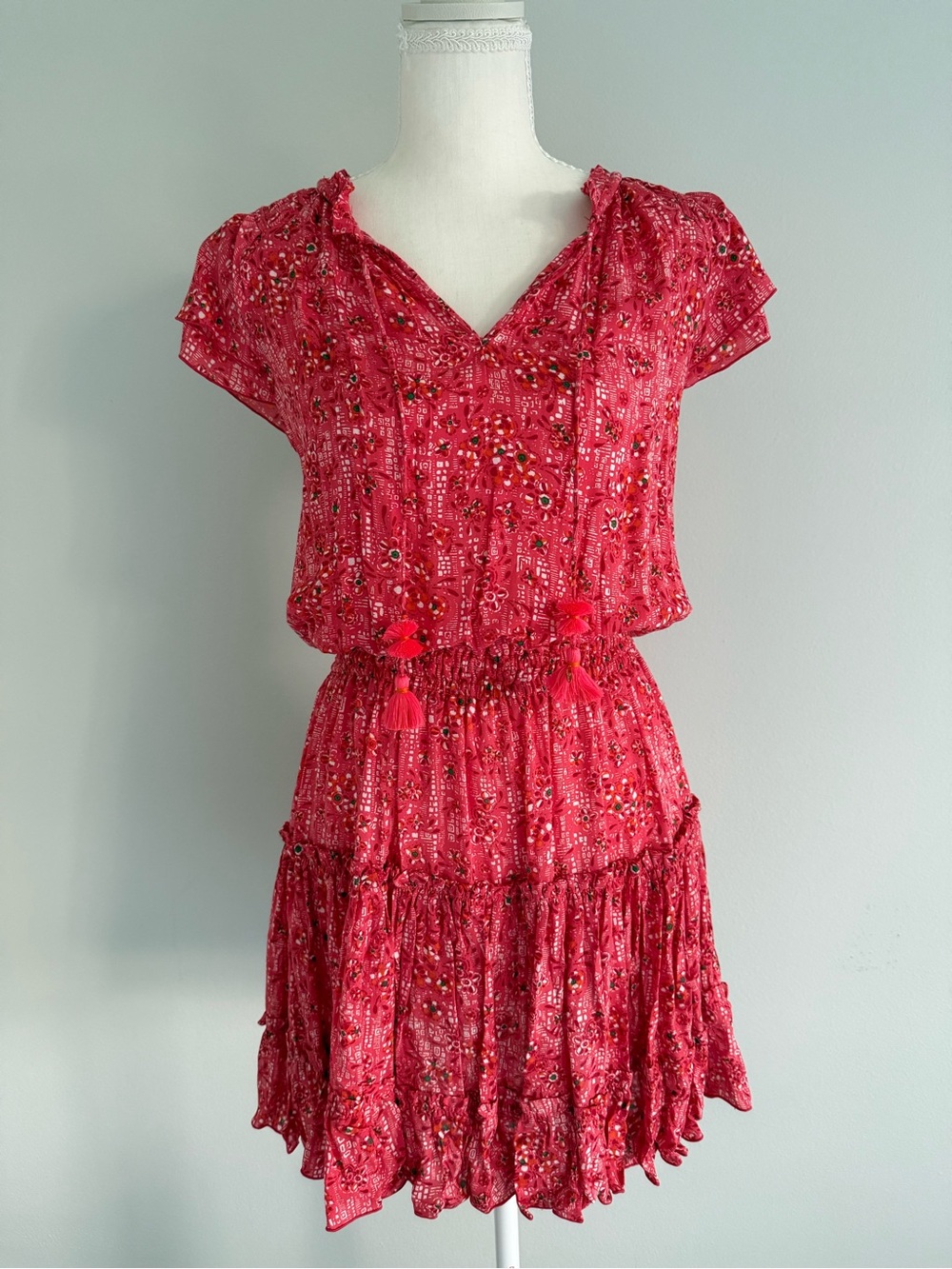 Poupette St. Barth, Nava Ruffle Printed Dress, Pink Amary, Small